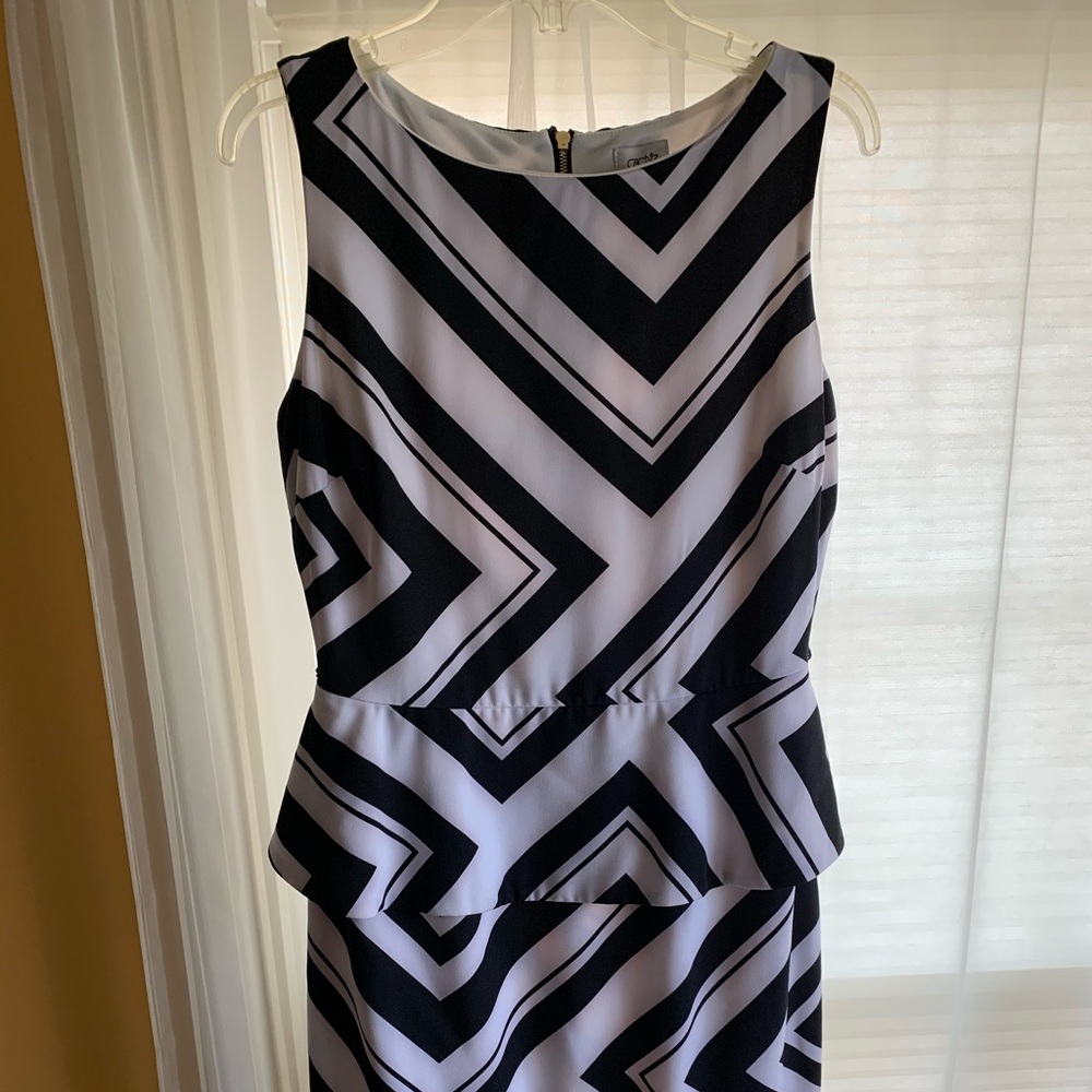 🐥 Cache Black & White Striped Peplum Dress Size 2